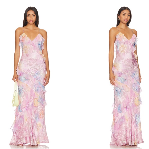 LoveShackFancy Rialto Floral Chiffon Maxi Dress in Candy Sparkle, Size 6 - Picture 6 of 6